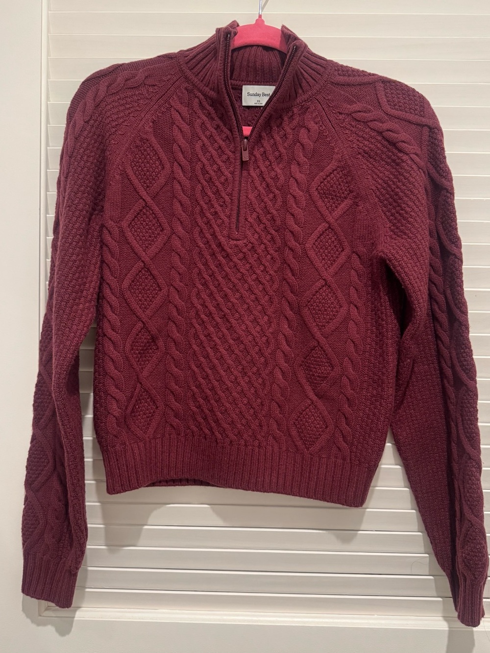 Aritzia-Sunday Best Burgundy Cable-Knit Half-Zip Turtleneck Sweater